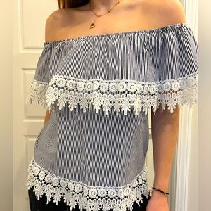 Off the Shoulder Lace Trim Top